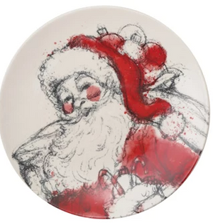 8" Stoneware Plate with Santa Image, Red, Black & White, 4 Styles
