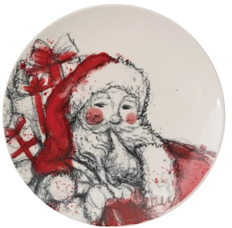 8" Stoneware Plate with Santa Image, Red, Black & White, 4 Styles
