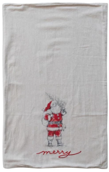Cotton & Linen Tea Towel with Snowman/Santa Image, 4 Styles