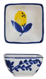 Hand-Painted Stoneware Dish with Lemons