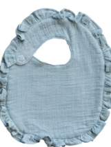 Cotton Double Cloth Baby Bib w/ Terry Back & Ruffles, 6 Colors