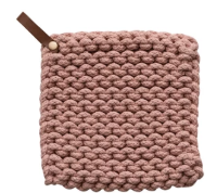 Cotton Crocheted Pot Holder w/ Leather Loop