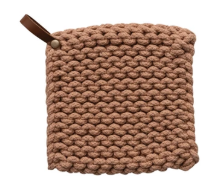 Cotton Crocheted Pot Holder w/ Leather Loop