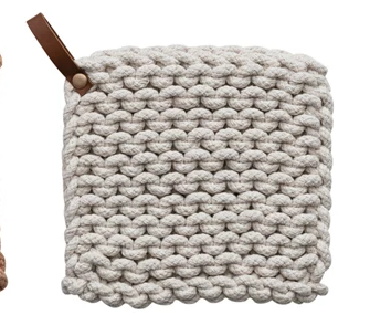 Cotton Crocheted Pot Holder w/ Leather Loop