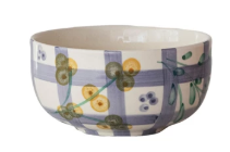 Hand-Painted Stoneware Bowl with Grid Pattern