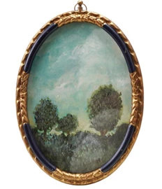 Pewter & Glass Oval Photo Frames w/ Art, Brass Finish & Multi Color
