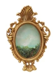 Pewter & Glass Oval Photo Frames w/ Art, Brass Finish & Multi Color