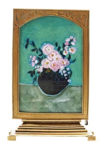 Pewter & Glass Square Photo Frames w/ Art, Brass Finish & Multi Color