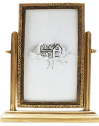 Pewter & Glass Square Photo Frames w/ Art, Brass Finish & Multi Color
