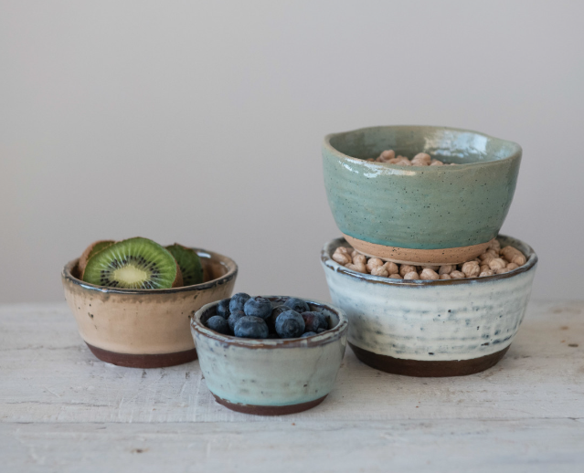 Stoneware Bowls with Reactive Glaze, Set of 4