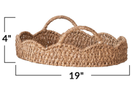 Decorative Braided Bankuan & Rattan Trays with Scalloped Edge and handles