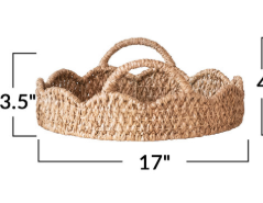 Decorative Braided Bankuan & Rattan Trays with Scalloped Edge and handles
