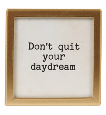Metal & Glass Framed Magnet with Saying, Gold Finish, 12 Styles