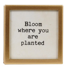 Metal & Glass Framed Magnet with Saying, Gold Finish, 12 Styles