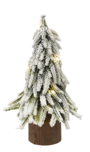 Plastic Tree with Faux Wood Slice Base & LED Light, Snow Finish, 3 Styles