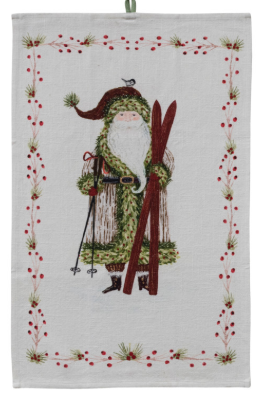 Cotton Printed Tea Towel with Santa & Berries Border, 3 Styles