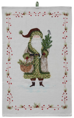 Cotton Printed Tea Towel with Santa & Berries Border, 3 Styles