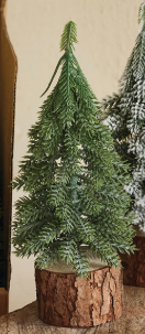 Faux Evergreen Trees with Natural Wood Slice Bases
