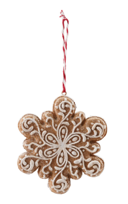 Resin Gingerbread Cookie Shaped Ornament with Glitter, Brown & White
