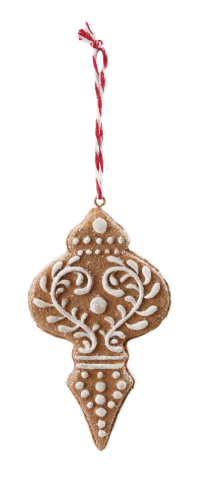 Resin Gingerbread Cookie Shaped Ornament with Glitter, Brown & White