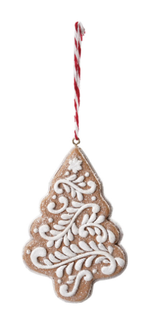 Resin Gingerbread Cookie Shaped Ornament with Glitter, Brown & White