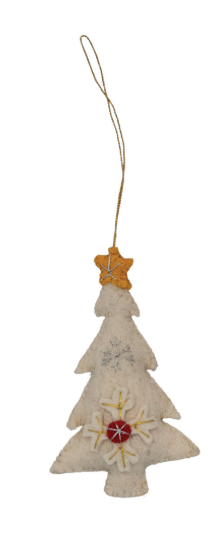 Handmade Wool Felt Tree Ornament with Star, Snowflake & Embroidery, 3 Colors