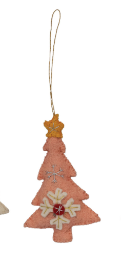Handmade Wool Felt Tree Ornament with Star, Snowflake & Embroidery, 3 Colors