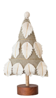 Wool Felt Christmas Tree with Applique, Pom Poms and Wood base