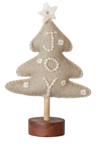 Wool Felt Christmas Tree with Applique, Pom Poms and Wood base