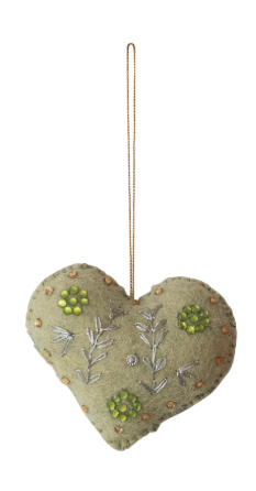 Handmade Wool Felt Heart Ornament with Embroidery & Beads, 3 Styles