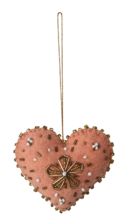Handmade Wool Felt Heart Ornament with Embroidery & Beads, 3 Styles
