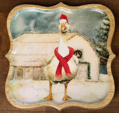 Mango Wood Tray Snowy Yuletide Animal Friends