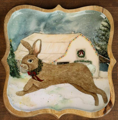 Mango Wood Tray Snowy Yuletide Animal Friends