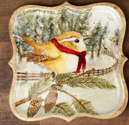 Mango Wood Tray Snowy Yuletide Animal Friends