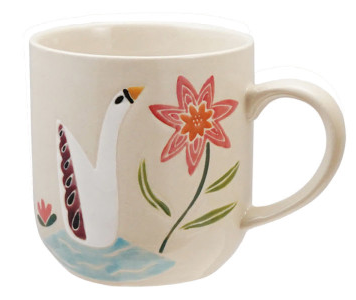 Hand-Painted Stoneware Mug with Wax Relief Animal & Seasonal Botanicals, 4 Styles