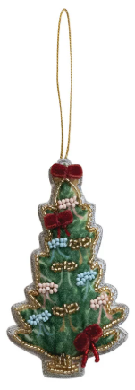 Handmade Beaded Fabric Christmas Tree Ornament, 4 Styles