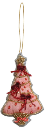 Handmade Beaded Fabric Christmas Tree Ornament, 4 Styles
