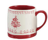 18 oz. Stoneware Mug with Holiday Design, White & Red, 4 Styles