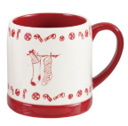 18 oz. Stoneware Mug with Holiday Design, White & Red, 4 Styles