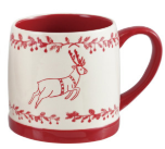 18 oz. Stoneware Mug with Holiday Design, White & Red, 4 Styles