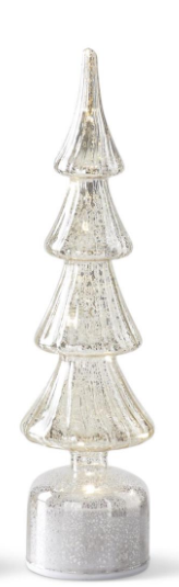Rotating Ribbed Silver Mercury Glass LED Trees w/Timers 3 sizes