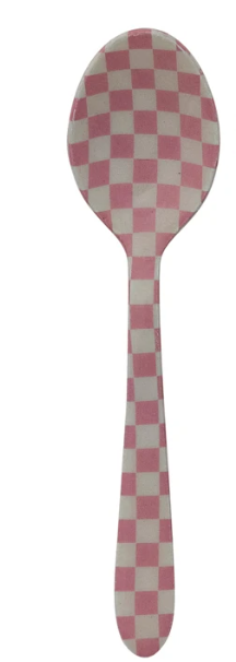 Enameled Stainless Steel Spoon with Check Pattern, 2 Colors