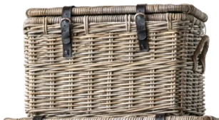 Baskets with Lids and Leather Buckles,  3 sizes