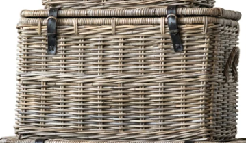 Baskets with Lids and Leather Buckles,  3 sizes