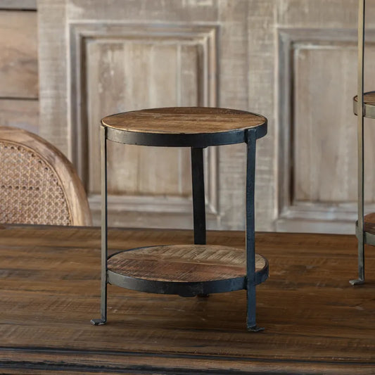 Two Tiered Iron And Rustic Wood Stand