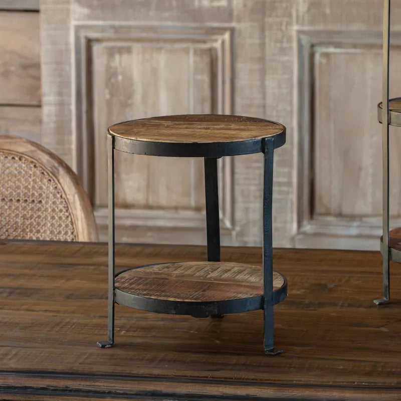 Two Tiered Iron And Rustic Wood Stand