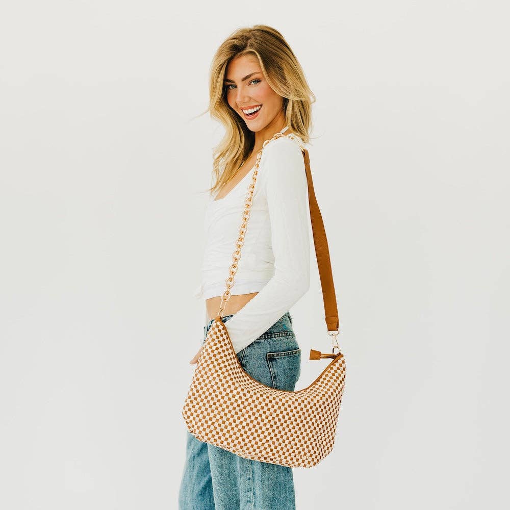 Sienna Slouchy Woven Shoulder Bag - TOP SELLER: Checkered Brown