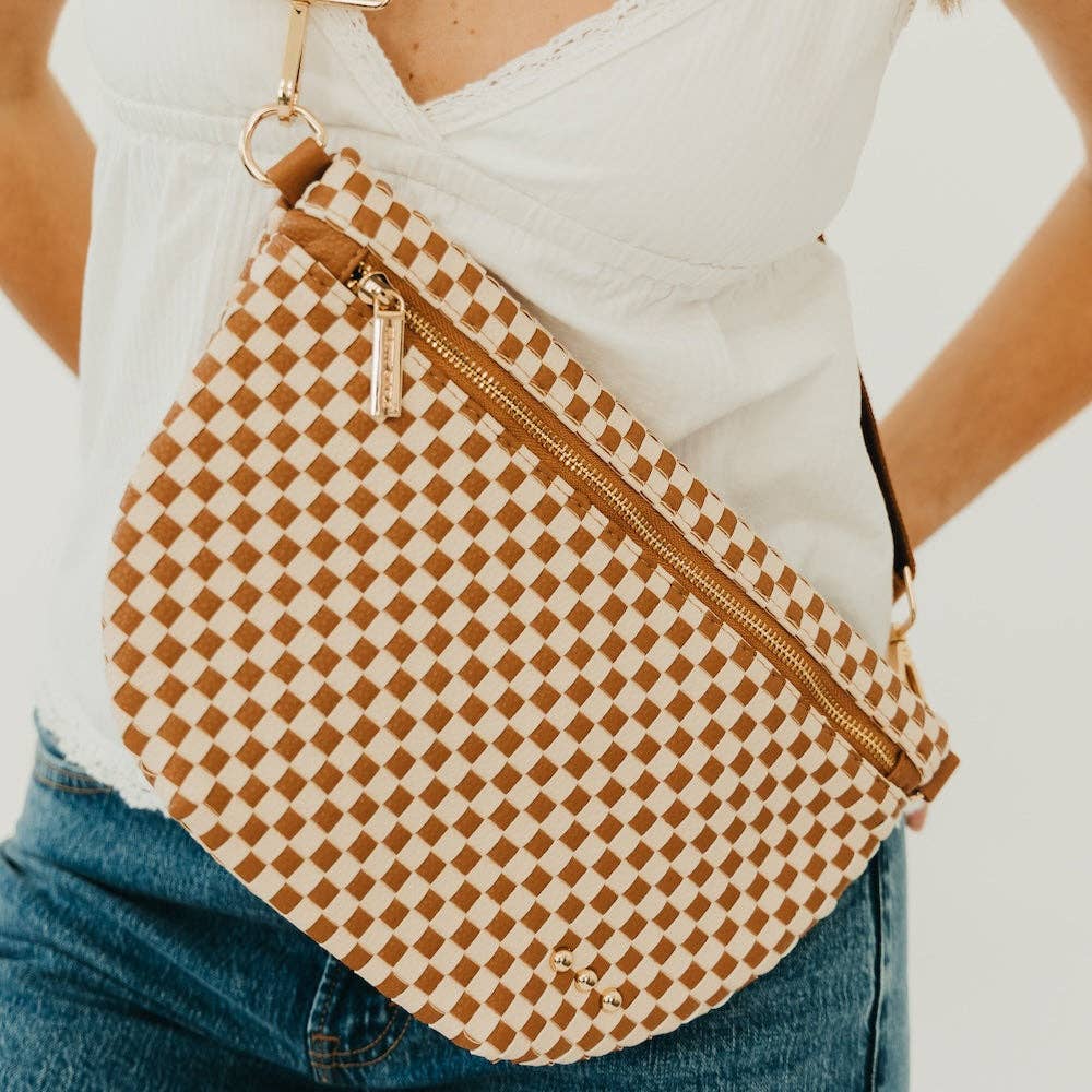 Westlyn Woven Bum Bag - TOP SELLER: Woven Checkered Coffee