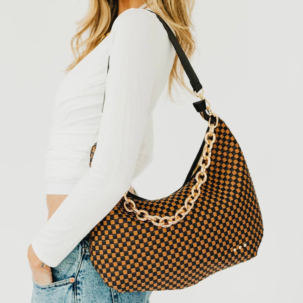 Sienna Slouchy Woven Shoulder Bag - TOP SELLER: Checkered Coffee