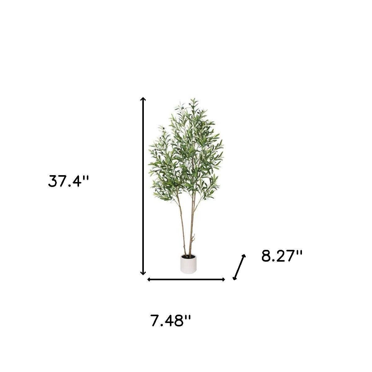 7" Green Artificial Olive In Cylindrical White Cement Pot